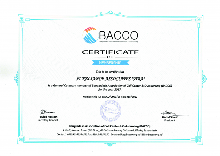 BACCO Membership Certificate- 2017